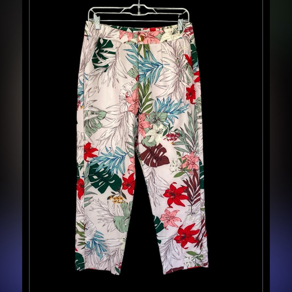 L’ATISTE Floral Lightweight Pull-On Pants Tropical Print NWT L